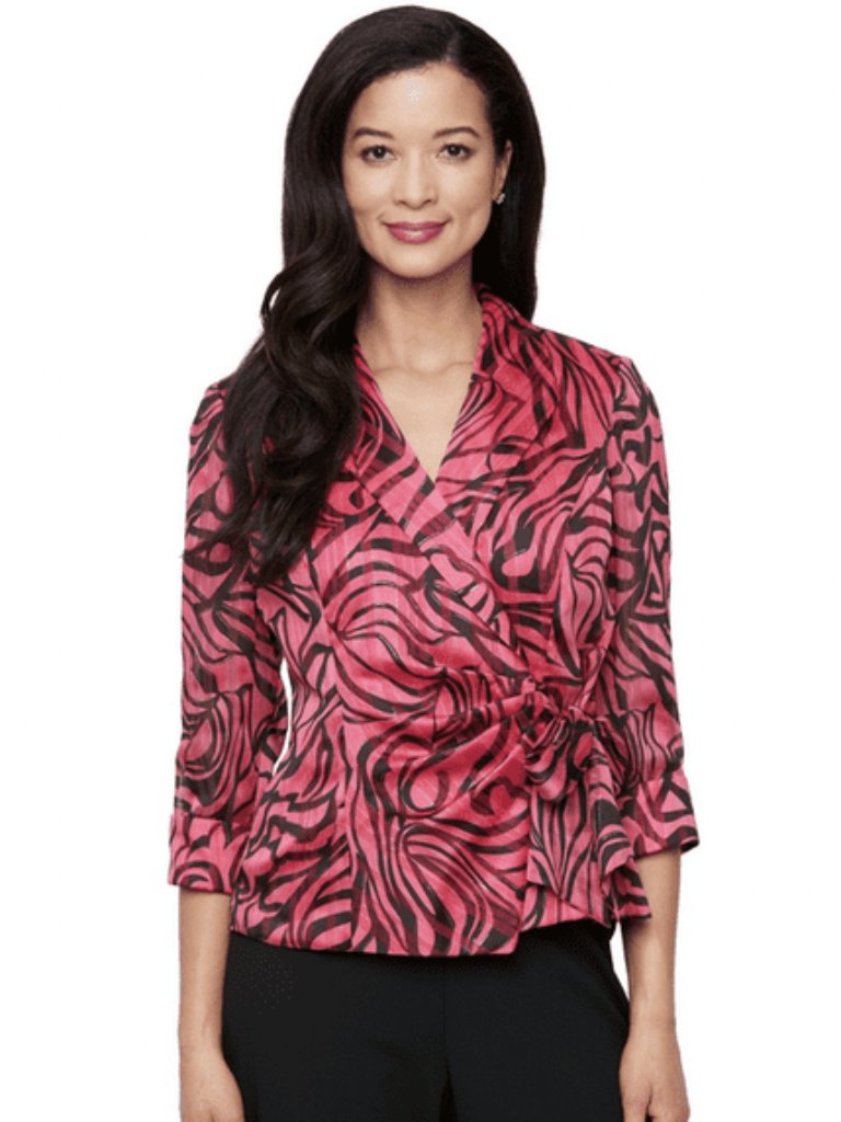 Nwt Alex Evenings Size Small Pink Black Scroll Modern Side-Tie Blazer Jacket New